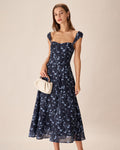 Robe Midi Fleurie Bleu Marine Coeur