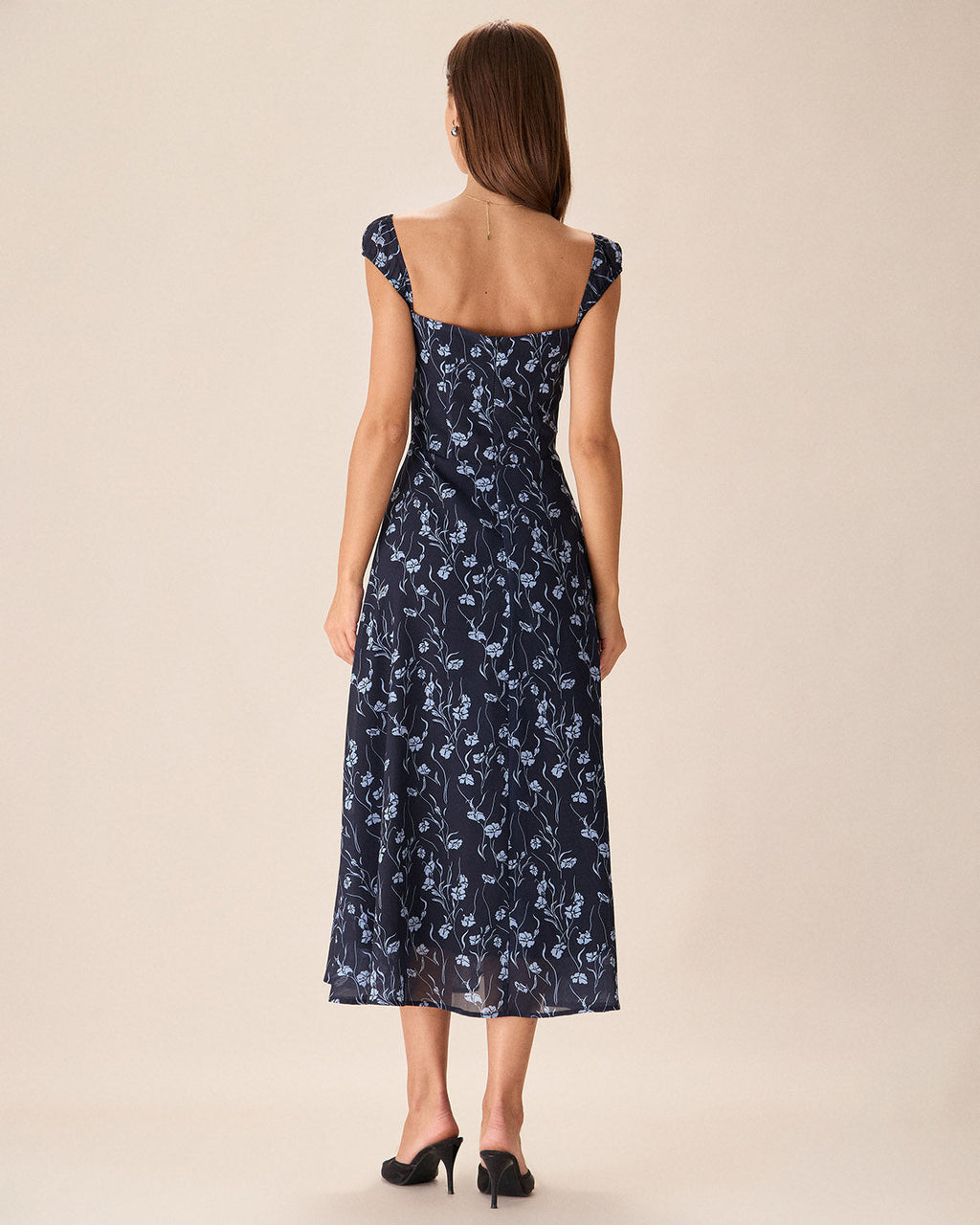 Robe Midi Fleurie Bleu Marine Coeur
