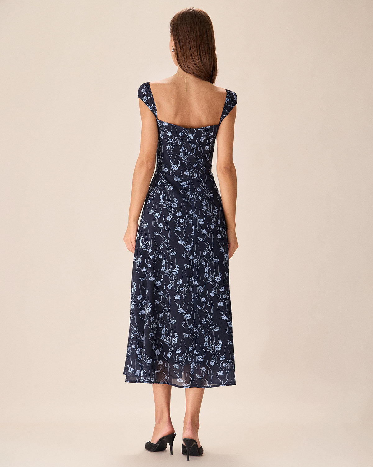Robe Midi Fleurie Bleu Marine Coeur