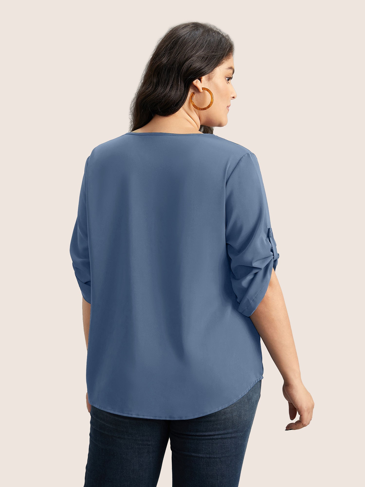 Blouse Col V Plissee Manches Boutonnees