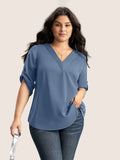 Blouse Col V Plissee Manches Boutonnees