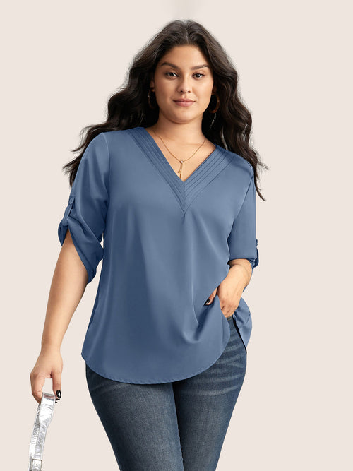 Blouse Col V Plissee Manches Boutonnees