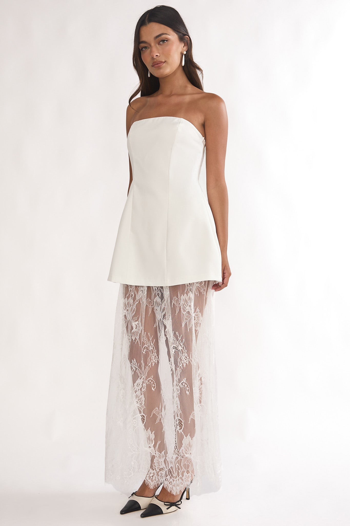 Ensemble Blanc Dentelle Bustier Jupe-Short