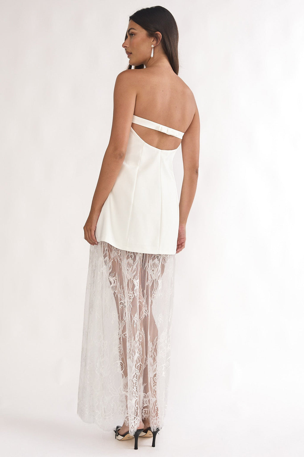 Ensemble Blanc Dentelle Bustier Jupe-Short