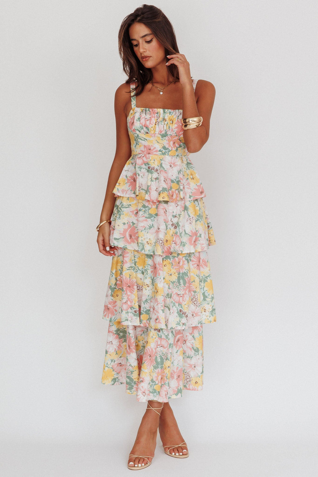 Robe Longue Fleurie Volants Etages