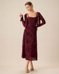Robe Midi Fleurie Rouge Bordeaux Fluide