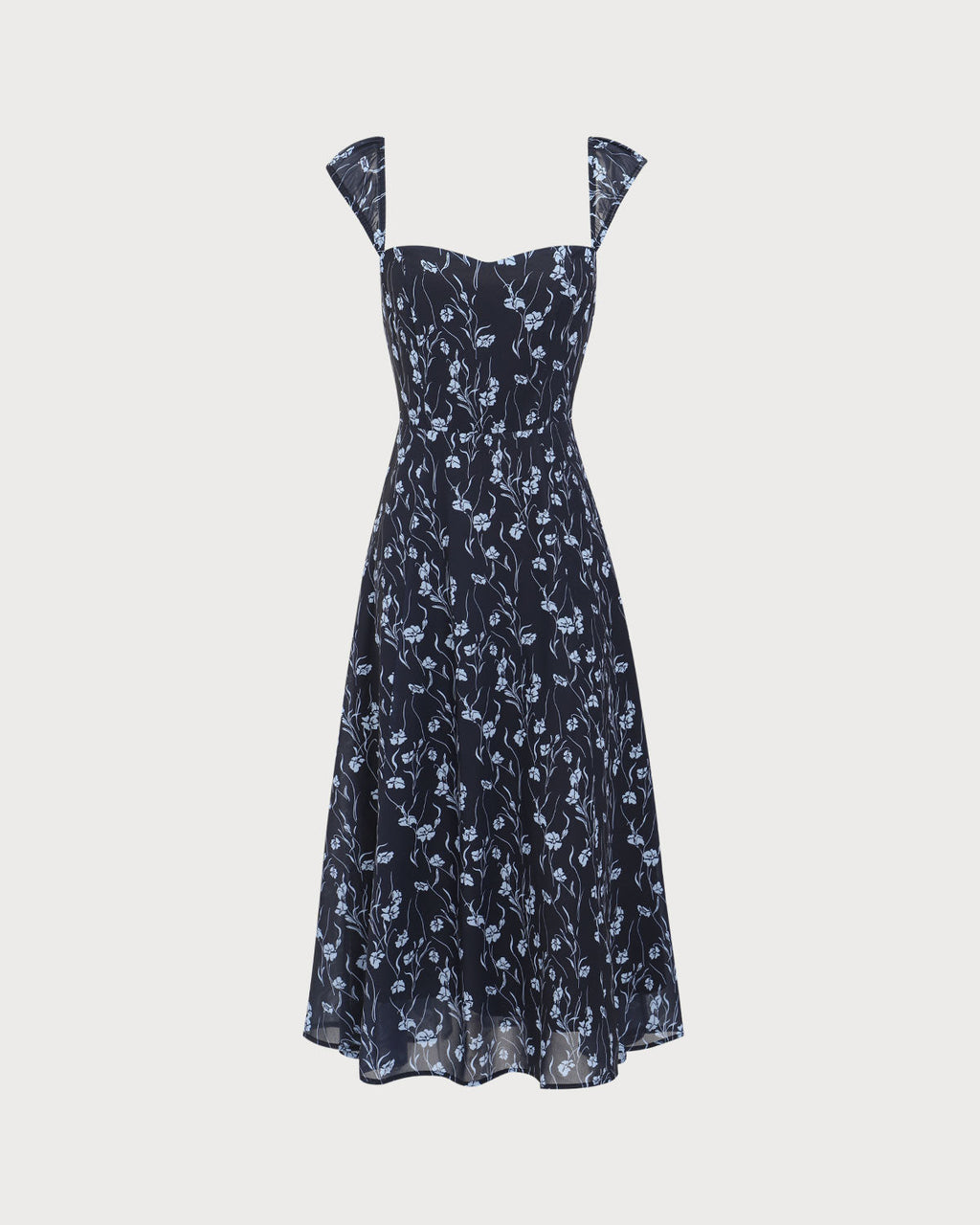 Robe Midi Fleurie Bleu Marine Coeur